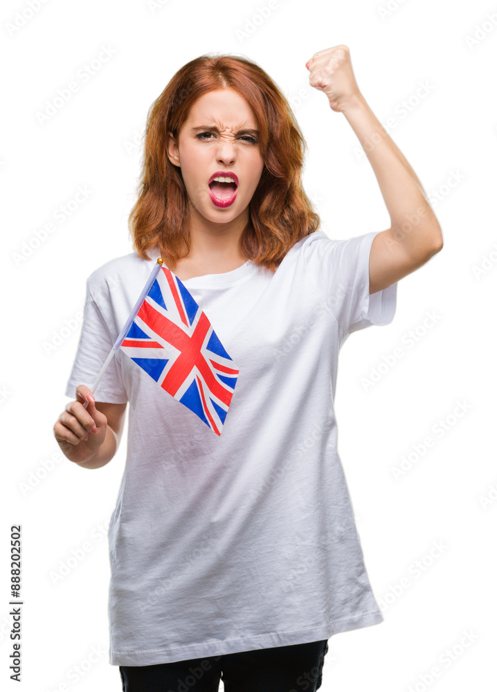 Young beautiful woman holding flag of united kingdom over isolated background annoyed and frustrated shouting with anger, crazy and yelling with raised hand, anger concept Young beautiful woman holding flag of united kingdom over isolated background annoyed and frustrated shouting with anger, crazy and yelling with raised hand, anger concept