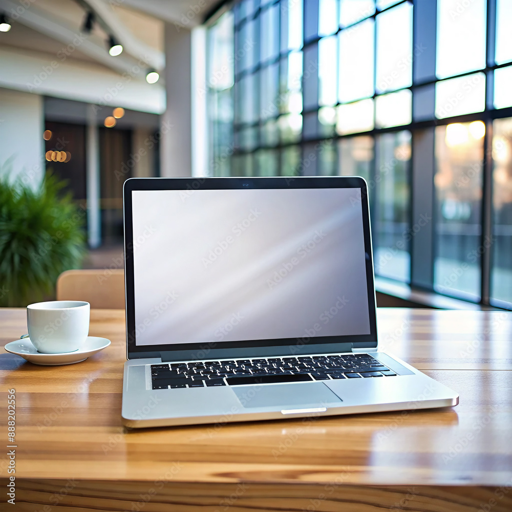 Modern laptop computer with a blank screen on the desk. ai generative Modern laptop computer with a blank screen on the desk. ai generative