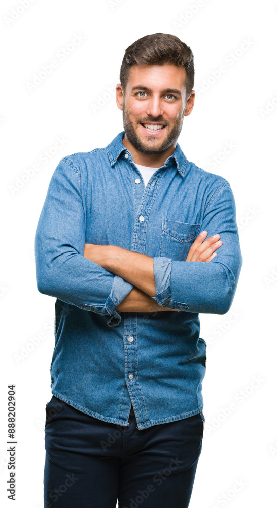 Young handsome man over isolated background happy face smiling with crossed arms looking at the camera. Positive person. Young handsome man over isolated background happy face smiling with crossed arms looking at the camera. Positive person.