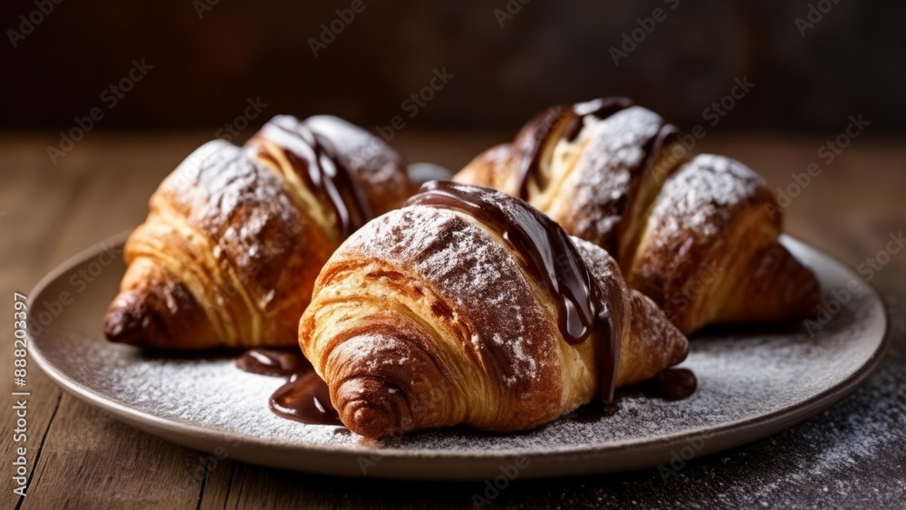 Deliciously indulgent chocolate croissants ready to be savored Deliciously indulgent chocolate croissants ready to be savored