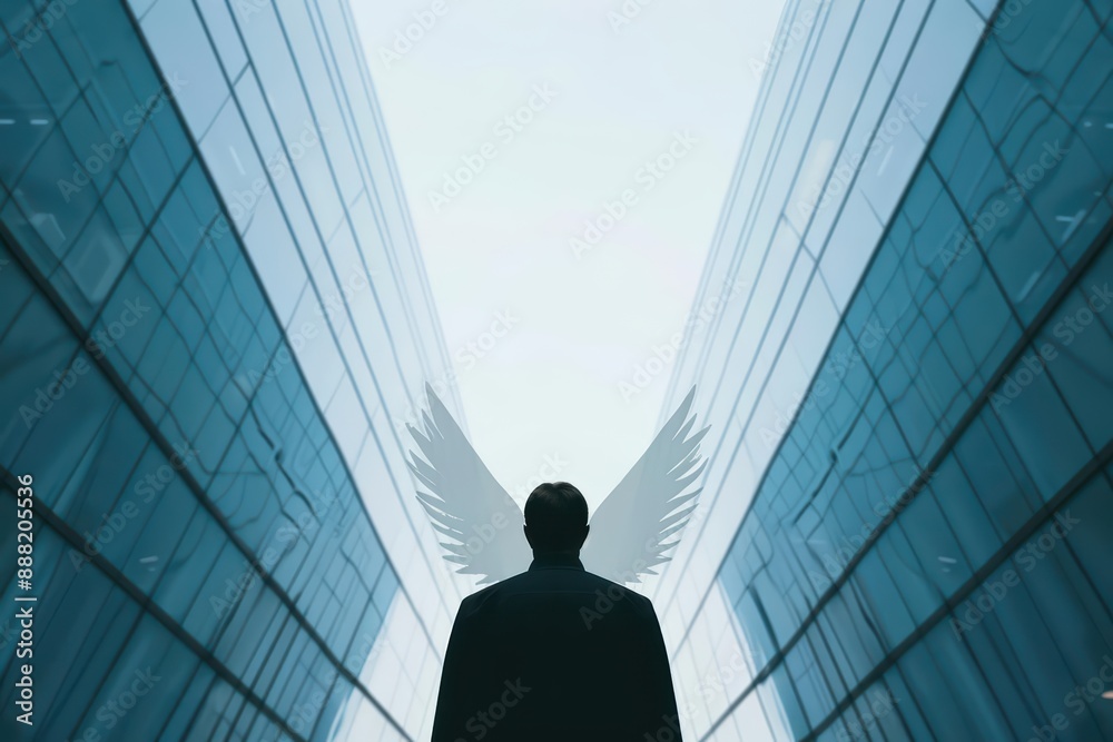 Fototapeta premium An ultramodern, supernatural scene, with copy space, captures the essence of entrepreneurship as visionary leaders turn ideas into thriving businesses