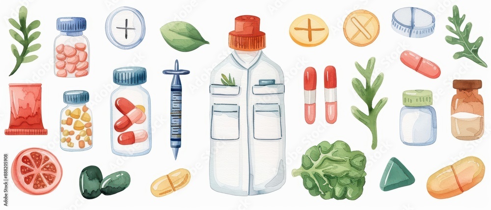 Clinical guidelines depicted with comprehensive watercolor manuals isolate on white background Clinical guidelines depicted with comprehensive watercolor manuals isolate on white background