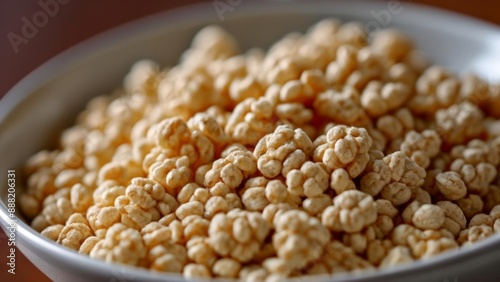  A bowl of crunchy golden cereal grains photo