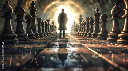 The chess king stands alone among his enemies.