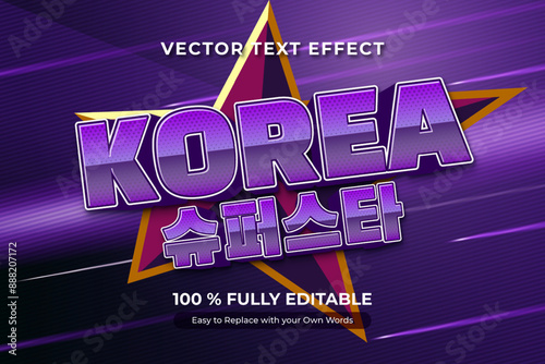 Purple text effect design with Korea super star written in English and Korean.