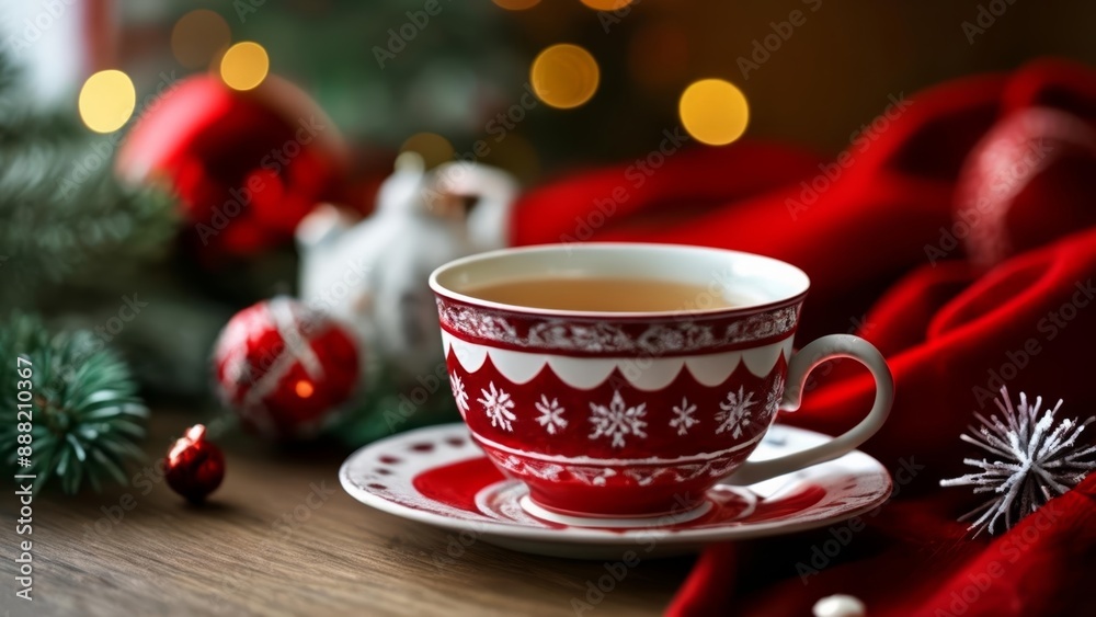 Cozy Christmas moment with a warm cup of tea Cozy Christmas moment with a warm cup of tea