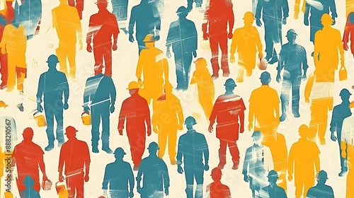 Labor Day Background Design Featuring Construction Workers, Ideal for Celebrating Industrial and Labor Themes