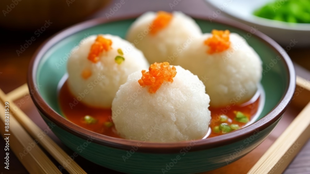 Delicious Asian cuisine with tofu and orange garnish Delicious Asian cuisine with tofu and orange garnish
