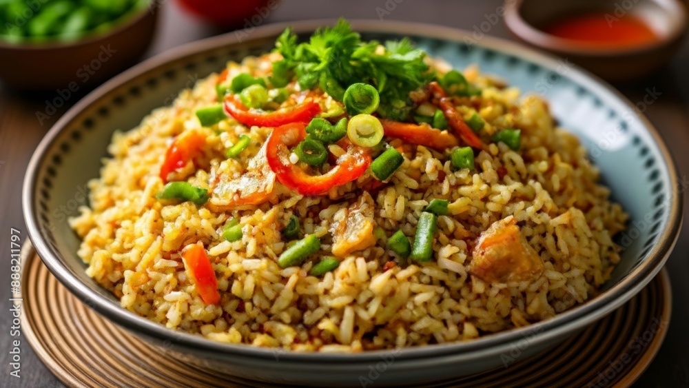  Deliciously seasoned fried rice with vegetables and herbs