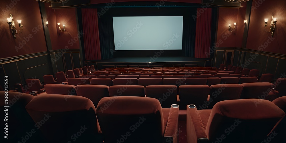 Fototapeta premium Elegant classic cinema with rows of comfortable seating and a grand screen, creating a timeless and immersive movie experience.