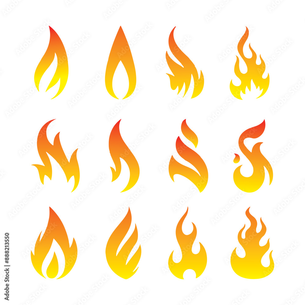 Fire flame icons set. Isolated on white background. Vector illustration. Fire flame icons set. Isolated on white background. Vector illustration.