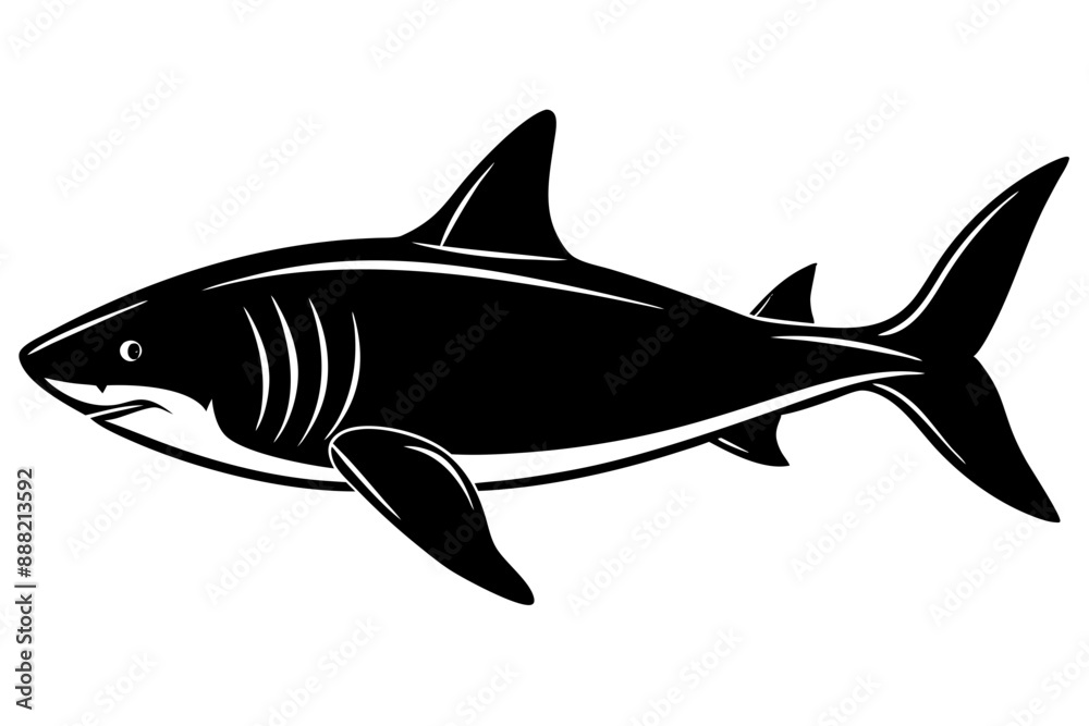 Obraz premium Shark silhouette vector, Silhouette of a shark isolated on white background
