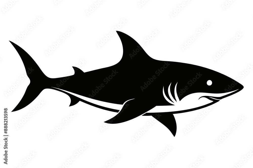 Shark silhouette vector, Silhouette of a shark isolated on white background

