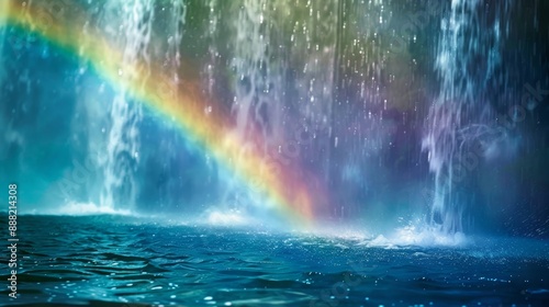 Close-up of a rainbow over a waterfall. 