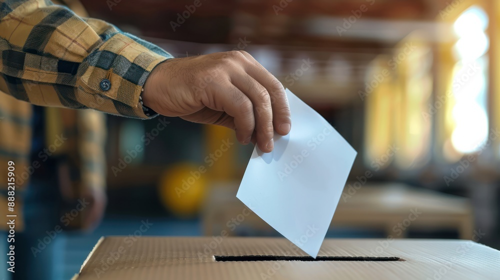 Hand of a person casting a vote into the ballot box during elections