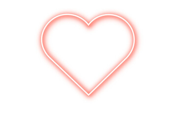 Red glowing neon heart isolated on transparent background. Neon sparkling love sign, light heart effect PNG. Empty glow heart frame for design, Heart symbol for holiday cards, banners, invitations.