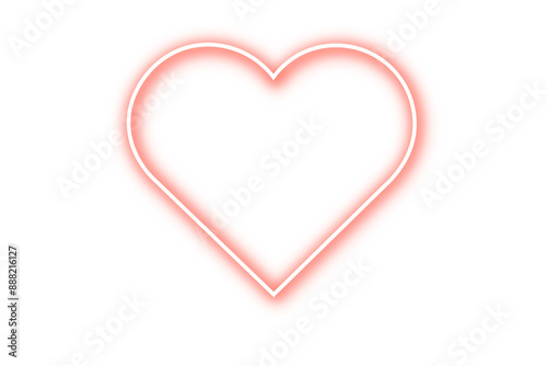 Red glowing neon heart isolated on transparent background. Neon sparkling love sign, light heart effect PNG. Empty glow heart frame for design, Heart symbol for holiday cards, banners, invitations.