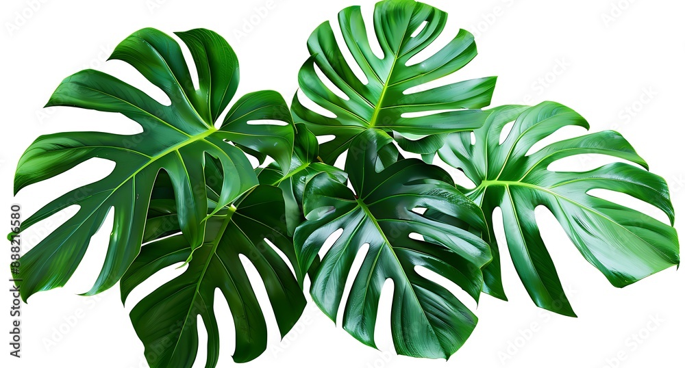 A bunch of large monstera leaves isolated on white background A bunch of large monstera leaves isolated on white background