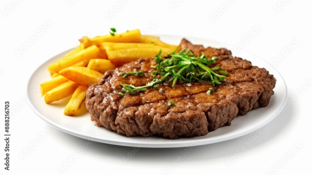 Delicious meal of steak and fries ready to be savored Delicious meal of steak and fries ready to be savored
