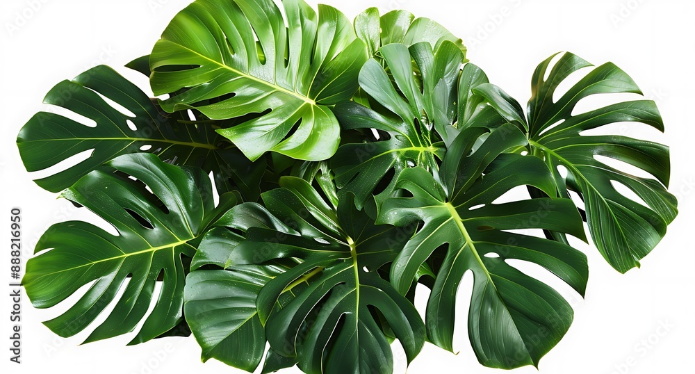 A bunch of large monstera leaves isolated on white background A bunch of large monstera leaves isolated on white background