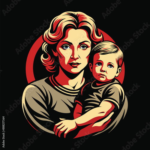 Mom and son T-shirt vector design