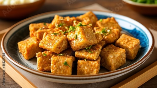  Deliciously seasoned tofu cubes ready to be savored