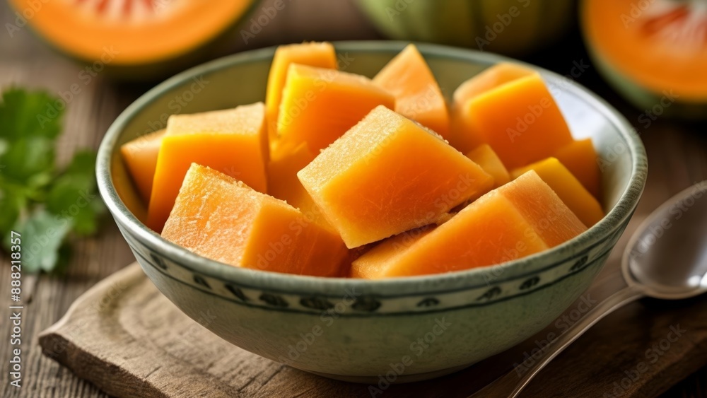 Freshly sliced cantaloupe ready to enjoy Freshly sliced cantaloupe ready to enjoy