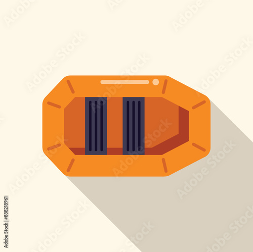 Minimalist illustration of an orange inflatable life raft floating on the water