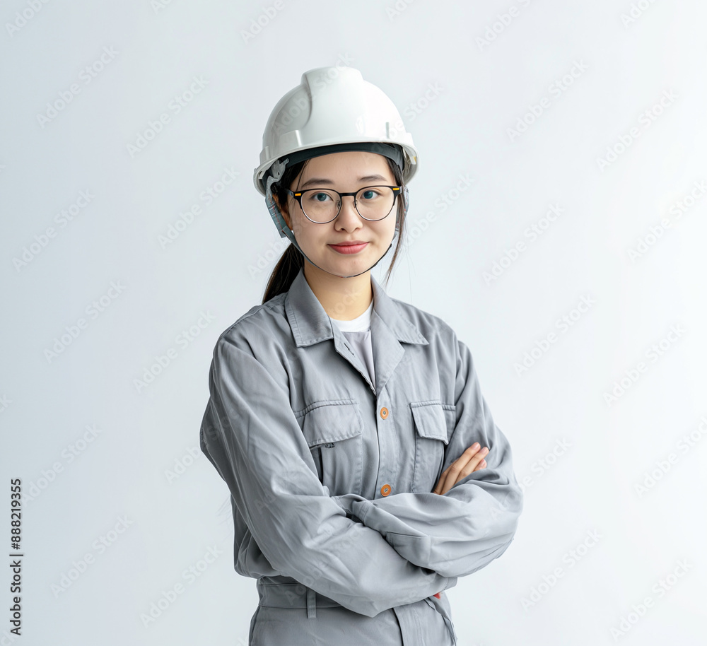 Professional woman in safety helmet standing confidently Professional woman in safety helmet standing confidently