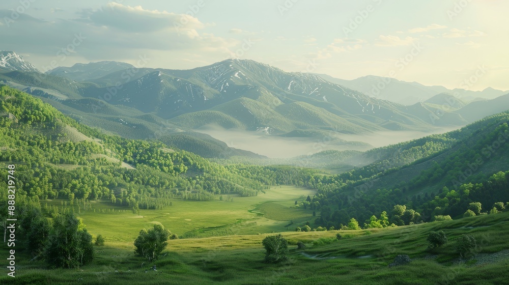 Fototapeta premium Wide shot of a mountain valley. -