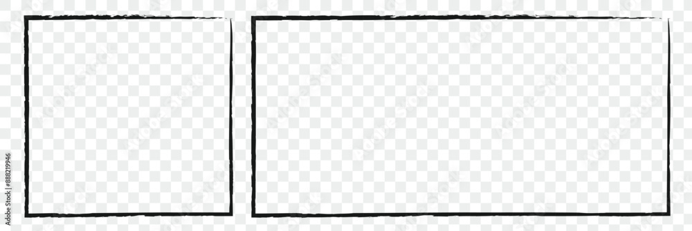 Grunge square frame set. Dotted, stippled and paint brushed black border collection. Chalk or halftone rectangular design elements for banner, poster, leaflet, flyer, brochure, cover.  Eps 10.