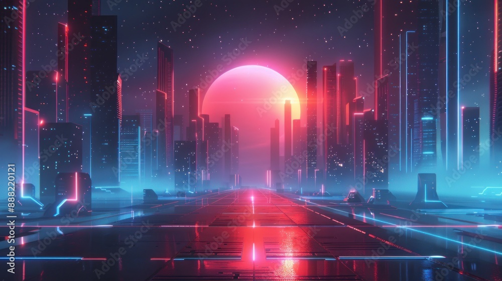 Neon city skyline at dusk with futuristic elements Neon city skyline at dusk with futuristic elements