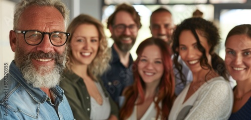 Smiling Group Portrait of Diverse Friends in Office Setting