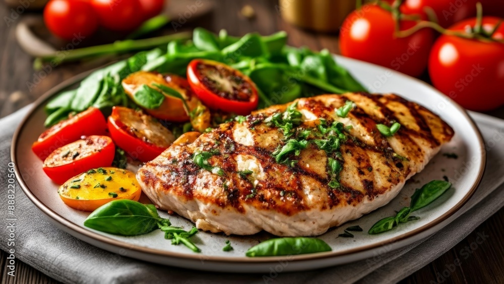 Delicious grilled chicken with fresh vegetables ready to be savored Delicious grilled chicken with fresh vegetables ready to be savored