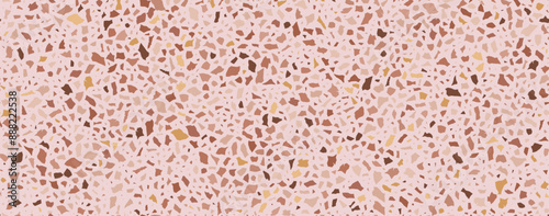 Terrazzo flooring seamless pattern. Vector realistic asphalt texture with colorful mosaic elements. Terrazo tile with natural pieces of marble, granite or quartz. Classic Italian floor background.