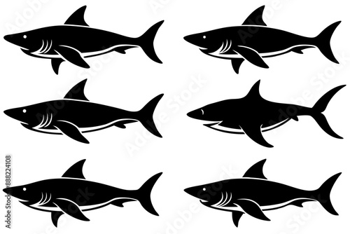Shark silhouette vector set, Set of shark Silhouette isolated on white background


