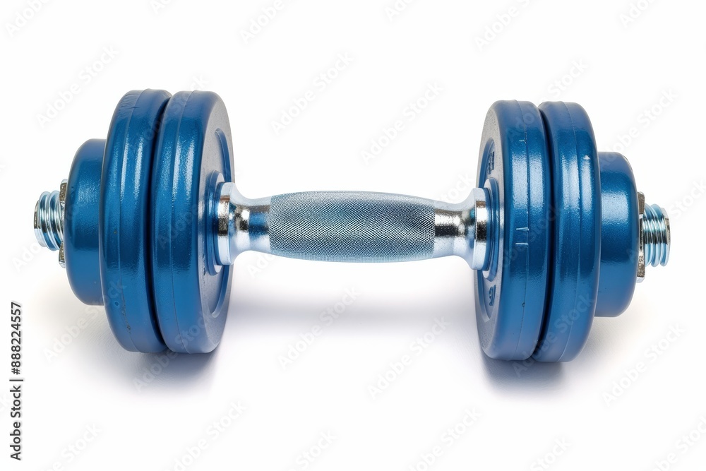 White background shows isolated blue dumbbell