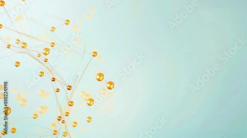 Harvest gold dots linked by amber threads on a pale blue background, text space in the bottom right