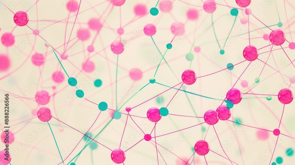 Hot pink dots linked by turquoise lines over a soft beige background, focused text area in the upper center Hot pink dots linked by turquoise lines over a soft beige background, focused text area in the upper center