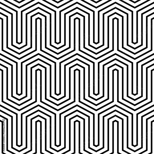 Geometric waves ornament. Linear backdrop. Curves image. Zigzag lines background. Seamless pattern. Jagged stripes motif. Mosaic digital paper. Embroidery print. Tiles web design. Ethnic vectore