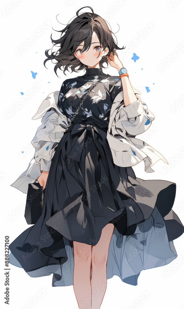 Cute woman portrait classic anime art style Cute woman portrait classic anime art style
