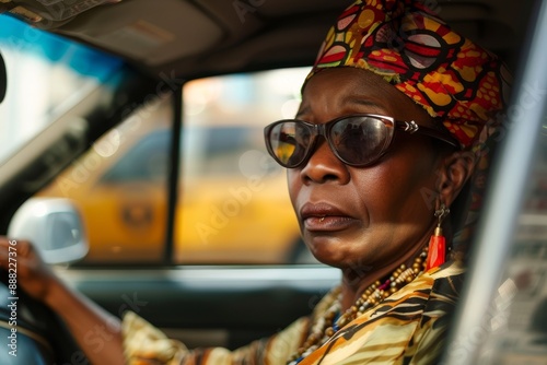 Woman chauffeuring in vehicle photo