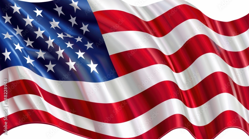 Fototapeta premium flag. American flag waves gracefully, stars and stripes in red, white, and blue, symbolizing freedom and patriotism, PNG format.