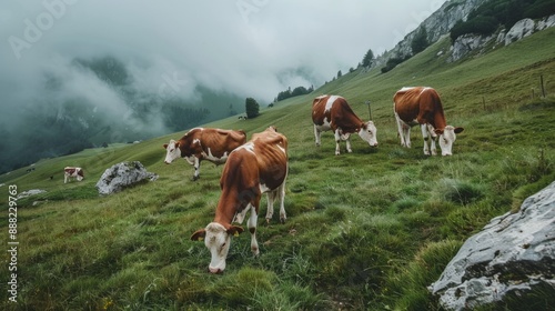 A herd of cows grazing in a grassy field