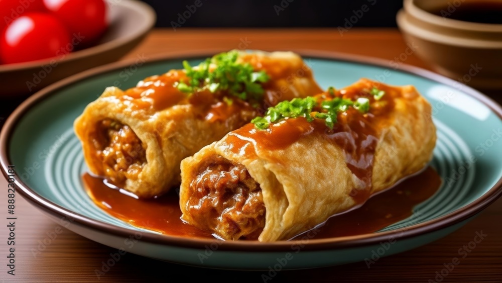Deliciously indulgent enchiladas with a rich sauce ready to be savored Deliciously indulgent enchiladas with a rich sauce ready to be savored