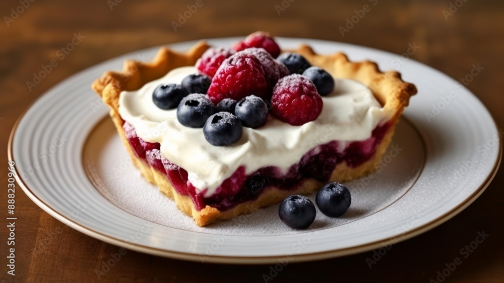 Delicious dessert with berries and cream Delicious dessert with berries and cream