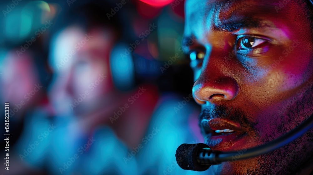 A close-up of a player intensely engaged in the game, set in a neon-lit environment with a glowing computer screen, highlighting the passion for online gaming. A close-up of a player intensely engaged in the game, set in a neon-lit environment with a glowing computer screen, highlighting the passion for online gaming.