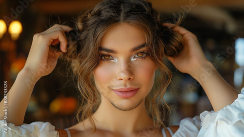 photo, attractive, fair-skinned, man, long hair, 