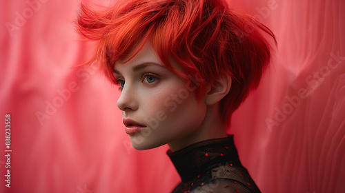 Fiery Pixie Cut: A bold, fiery red pixie cut with edgy, choppy layers, perfect for an avant-garde art exhibition or a trendy downtown cafe, making a daring and stylish statement