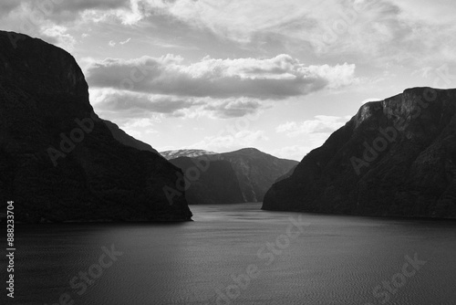Naeroeyfjorden Fjord from the Norwegian Scenic Route of the Aurlandsfjellet Mountains in June.